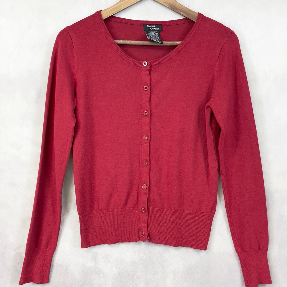 Teenage Runaway Womens Cardigan M Red Glitter Rose Knit Indie Alt Fairy Grunge‎